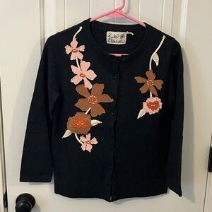 Anthropologie Black Floral Cardigan
